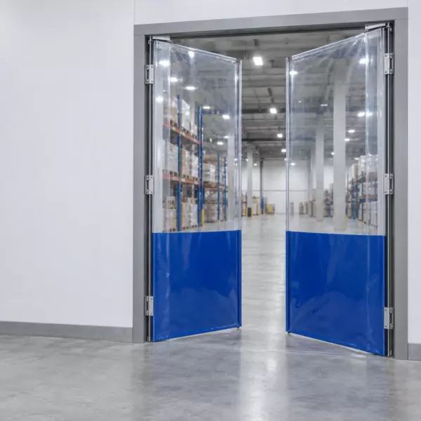 Маятниковая распашная двустворчатая эластичная дверь из ПВХ 280*240